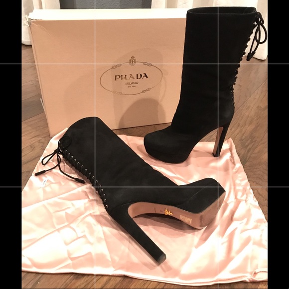 Prada Shoes - Prada Black Suede Platform Boots sz. 38